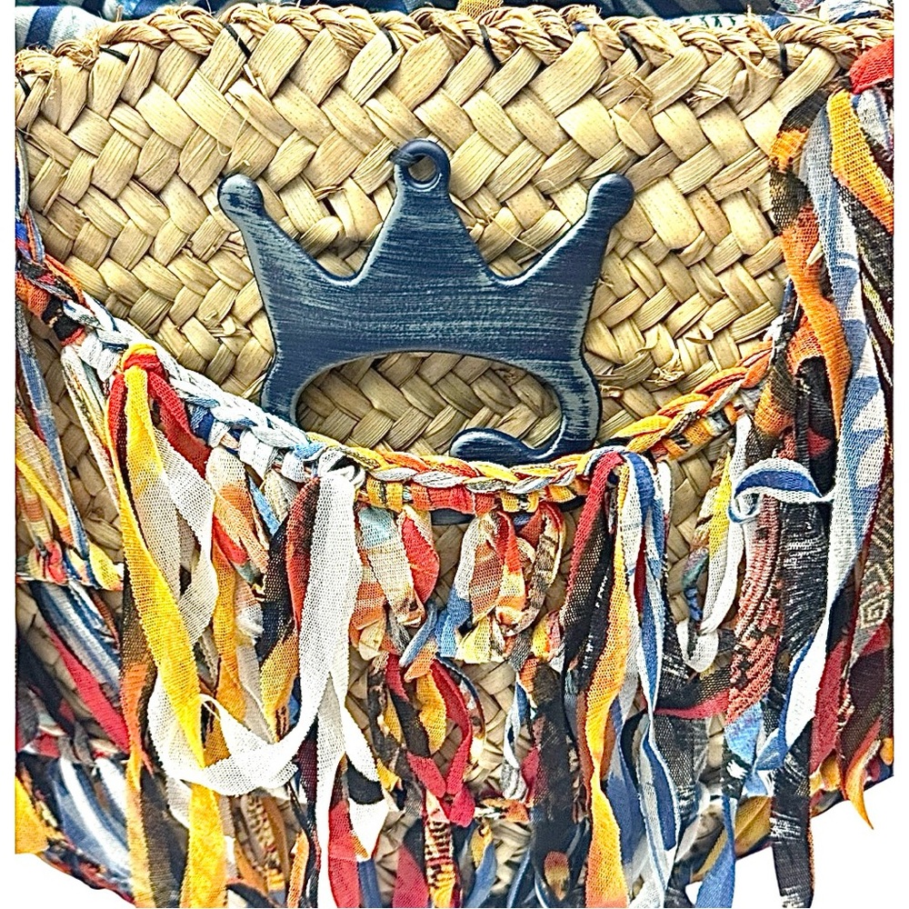 Boho Woven Straw Fringe Tote Bag Colorful Fabric Tassel Beach Handbag - Picture 4 of 11